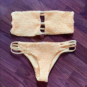 Yellow Smocked Bandeau Bikini